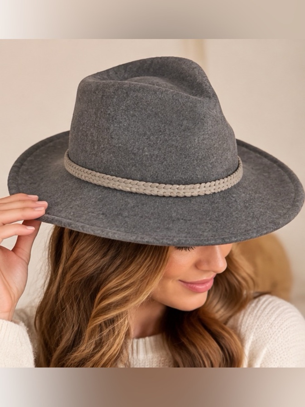 Treasure & Bond Gray Felt Wide Brim Fedora Hat (One Size)